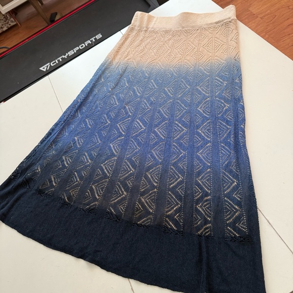 NIC + ZOE Ombre Blue Beige Maxi Knit Skirt Crochet Midi Boho Cottagecore Hippie - Picture 2 of 6